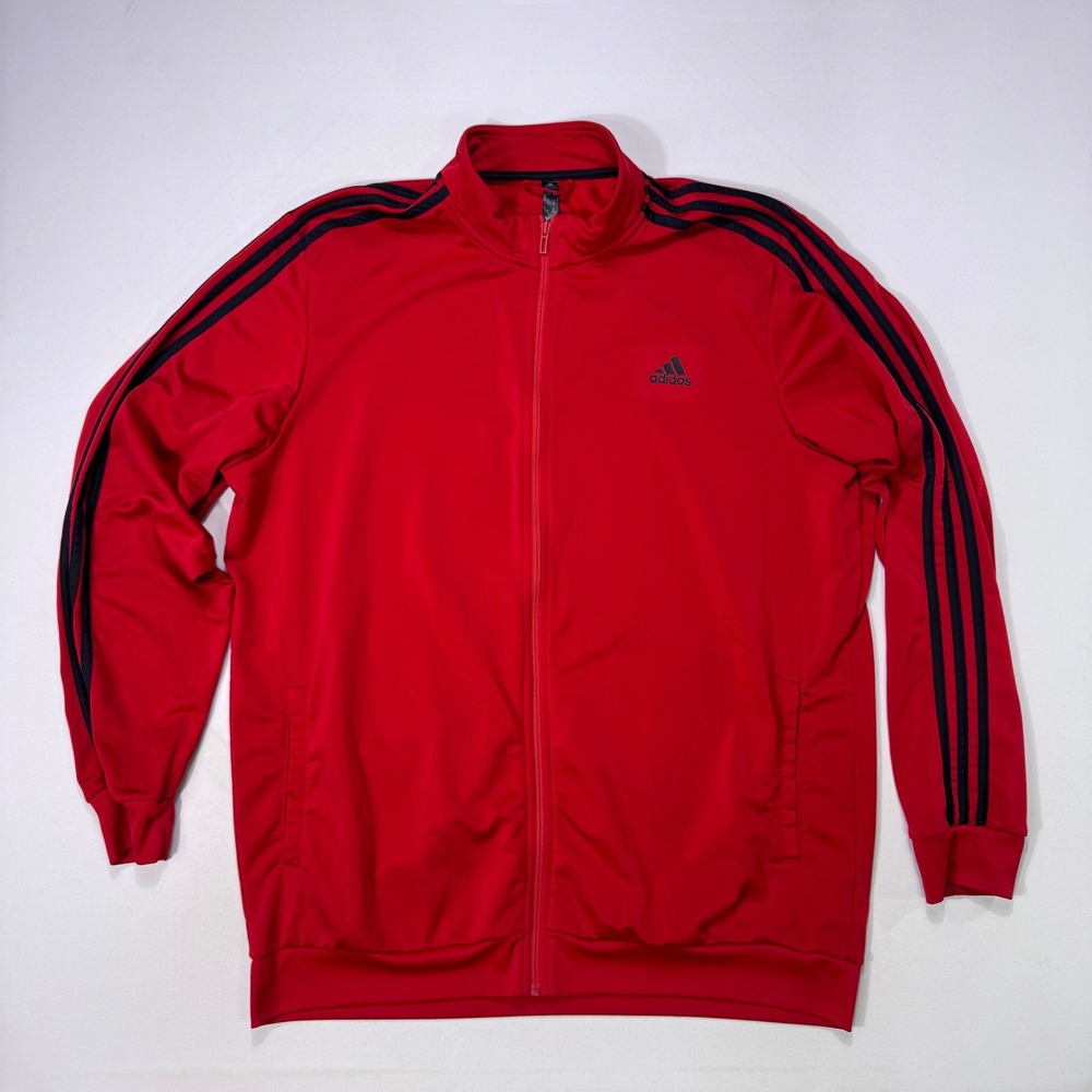 Adidas Warm Up Three Stripes Full Zip Track Jacket Men's 2XLT Red Black Sports